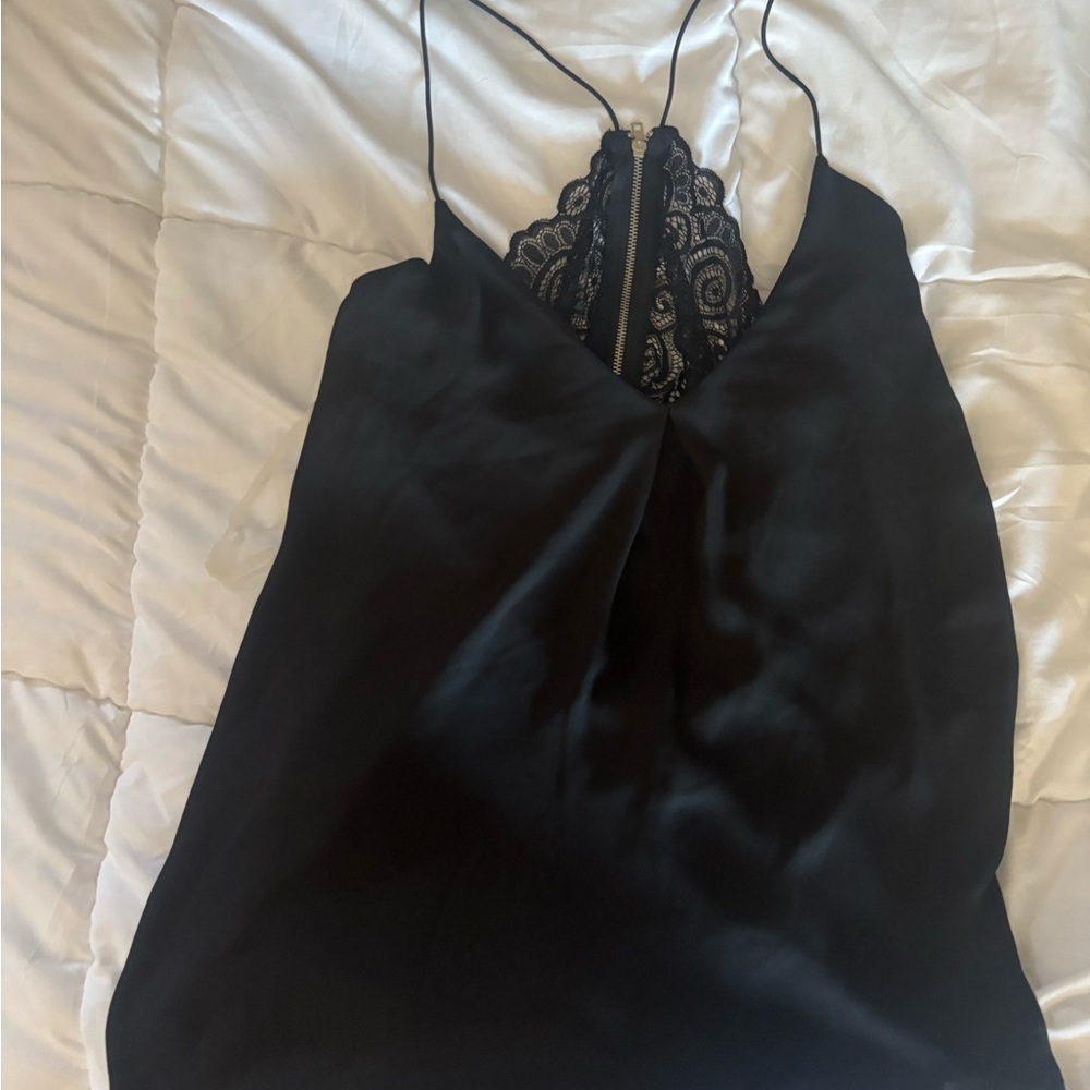 Revamped Black Lace-Back Satin Tank Top, brand new tags on